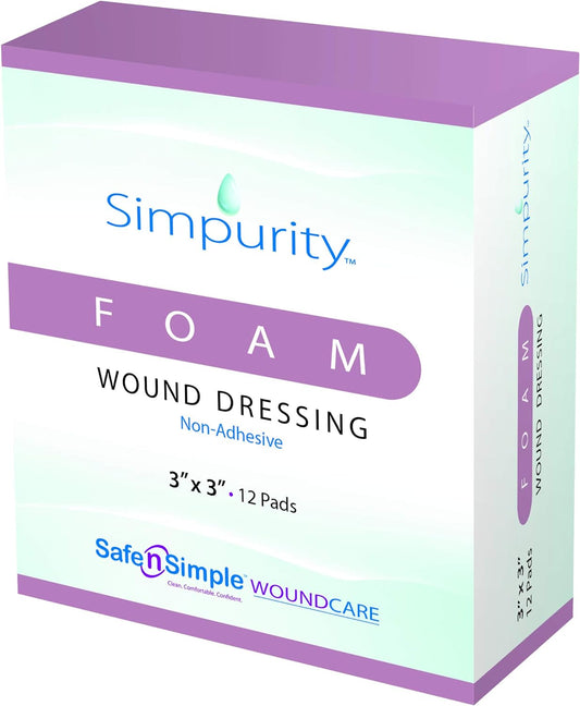 Simpurity Foam Wound Dressing SAFE SIMPLE 1 BX/12 EA , SNS51W03, 3" x 3", 12 pads box
